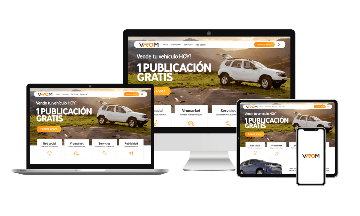 VROM en escritorio, laptop, tablet y celular
